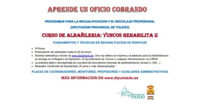 Yuncos lanza Rehabilita II, un curso de fundamentos y técnicas en rehabilitación de edificios, gratuito y cobrando un sueldo.