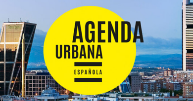 Agenda Urbana Española. Ciudad sostenible con edificios verdes y transporte público.